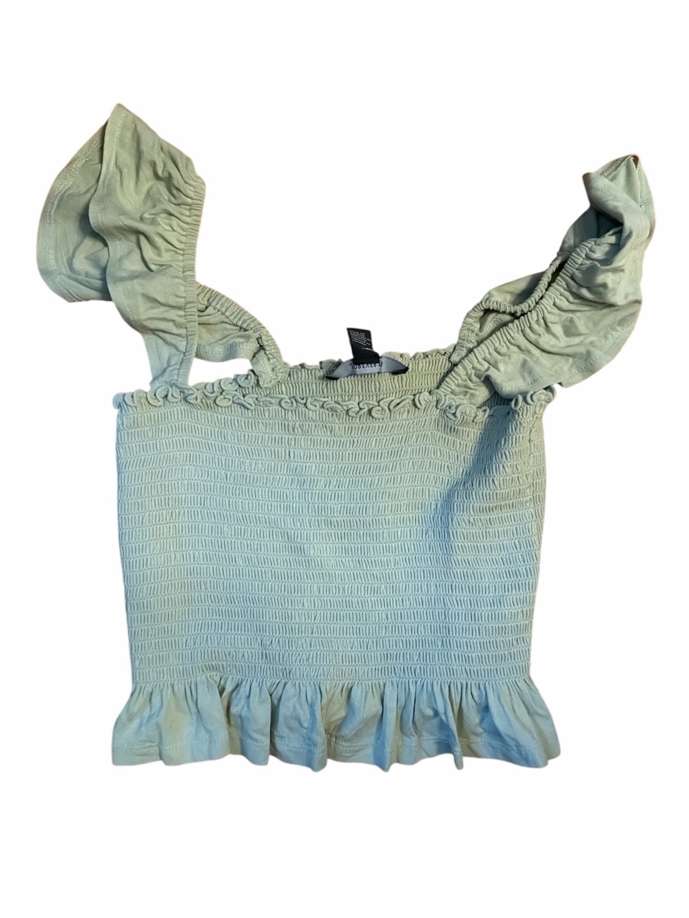 Sage Green Smocked Ruffle Crop Top